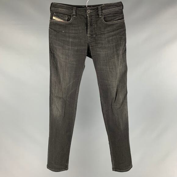 DIESEL Size 26 Grey Charcoal Distressed Cotton Elastane Button Fly Jeans